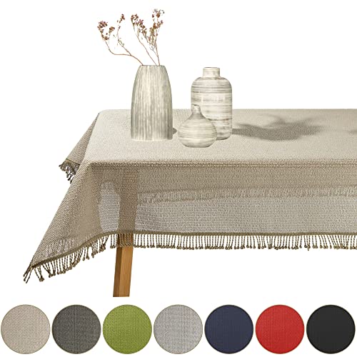 Gartentischdecke geschäumt eckig rund oval wetterfest rutschfeste Weichschaum Tischdecke abwaschbar Garten Balkon Outdoor Camping mit Fransen (Beige, 110x140cm (BxL)) von Cleanlevel EST 2016