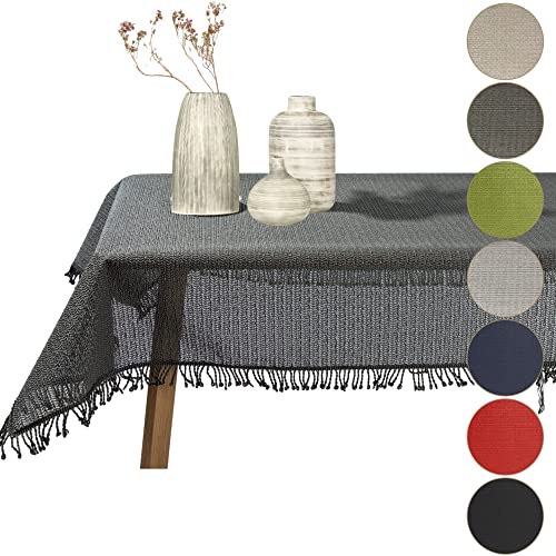 Gartentischdecke geschäumt eckig rund oval wetterfest rutschfeste Weichschaum Tischdecke abwaschbar Garten Balkon Outdoor Camping mit Fransen (Dunkelgrau, 130x160cm (BxL)) von Cleanlevel EST 2016