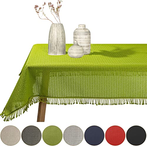 Gartentischdecke geschäumt eckig rund oval wetterfest rutschfeste Weichschaum Tischdecke abwaschbar Garten Balkon Outdoor Camping mit Fransen (Grün, 130x220cm (BxL)) von Cleanlevel EST 2016