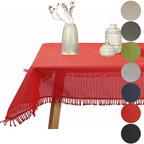 Gartentischdecke geschäumt eckig rund oval wetterfest rutschfeste Weichschaum Tischdecke abwaschbar Garten Balkon Outdoor Camping mit Fransen (Rot, 130x160cm (BxL)) von Cleanlevel EST 2016