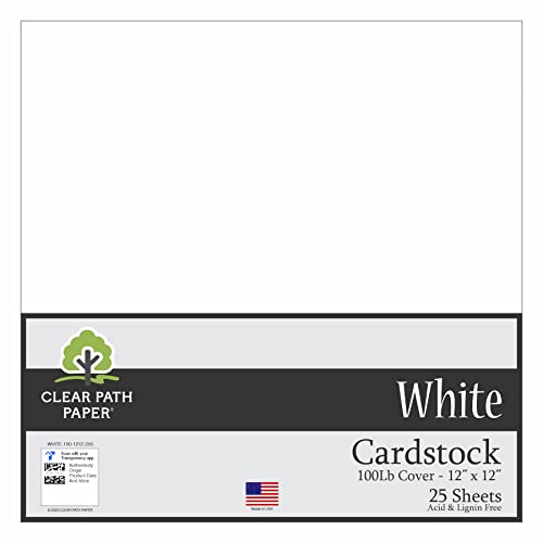 Weißer Tonkarton/Cardstock - 12 x 12" / 30,5 cm x 30,5 cm - 100Lb Cover / 270g/m² - 25 Blatt - Clear Path Paper von Clear Path Paper