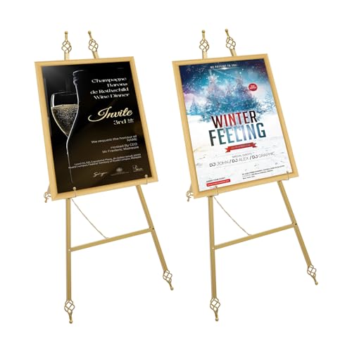 2PCS 6 Löcher Staffeleien, Staffeleiständer, Metall Poster Staffelei Ständer, Zeichnungsrahmen Gemälderahmen, Haken Design, für Posterstaffelei, Werbung, Fotorahmen, Poster, Gold, 90 * 48cm von ClearFragrans