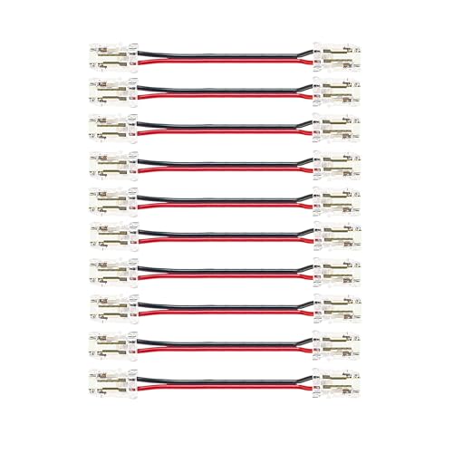 Clearhill 10 mm 2-polige 10 Stück COB-LED-Streifen-Steckverbinder, ultradünn, doppelendiger Streifen zu Draht mit 10 cm Drahtverbinder für einfarbige 5 V/12 V/24 V Lichtstreifen, transparente Klemme. von Clearhill