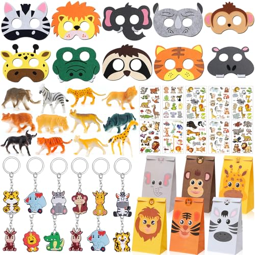 Dschungel Safari Mitgebsel Kindergeburtstag Dschungel Tiere Geschenktüten Haarreif Mini Tiere figuren DIY Aufkleber Temporäre Tattoo Give Away Safari Give Aways Kindergeburtstag Kinder Jungen Mädchen von Cleboen