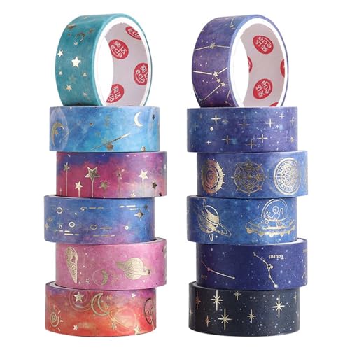 12 Rollen Washi Tape Set, Goldfolie Glitter Masking Tape, Dekoratives Klebeband Bunt, Dekoratives Band für Bullet Journaling, Scrapbooking, DIY Kunst & Handwerk, Vision Board, Urlaubsdekoration von Cleminsta