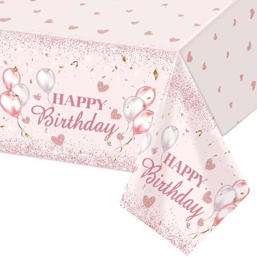 137x274cm Rosa Geburtstag Tischdecke Alles Gute zum Geburtstag Rosa Rechteck Wasserdicht Tischtuch für Frauen Mädchen Kindern Babyparty Hochzeit Dekorationen von Cleminsta