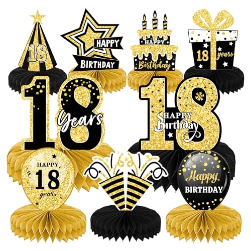 18.Geburtstag Bienenwaben Deko Papier, Schwarz Gold Geburtstag Tisch Ornamente Papier, Tischdeko 18 Geburtstag, Bienenwabe Mittelstück Tischdeko Geburtstag für Coming-of-Age-Zeremonie, 18. Jahrestag von Cleminsta