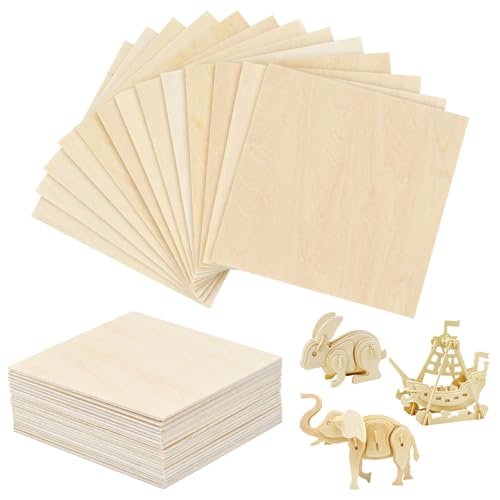 20 Stk Holzplatte Sperrholz, 100 x 100 x 1.5mm Dünne Sperrholzplatte, Balsa Holz Platten, Unvollendete Holz Linde Bastelbrett, Holzplatte Rechteck, für DIY Modell, Kunst und Handwerk, Gemälde von Cleminsta