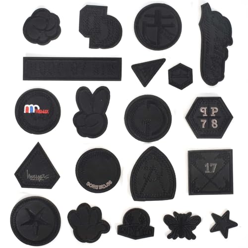 20 Stück Schwarze Aufnäher zum Aufbügeln, Bestickte Applikationen, Patches zum Nähen, Stickerei-Applikation-Set zum Aufbügeln Oder Aufnähen für DIY Kleidung Jeans T-shirt Jacken Rucksäcke von Cleminsta