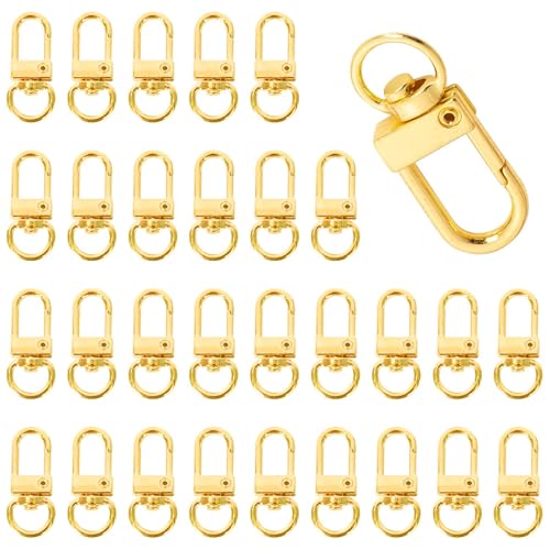 30 Stück Karabinerhaken Schlüsselanhänger Metal Hummer Krallenverschlüsse Schwenker Schlüsselring Drehbare Verschlüsse Karabiner Schnallen Dreh Snap Ring Haken für Taschen DIY Basteln (Gold) von Cleminsta