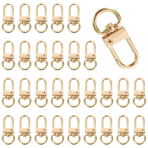 30 Stück Karabinerhaken Schlüsselanhänger Metal Hummer Krallenverschlüsse Schwenker Schlüsselring Drehbare Verschlüsse Karabiner Schnallen Dreh Snap Ring Haken für Taschen DIY Basteln (KC Gold) von Cleminsta