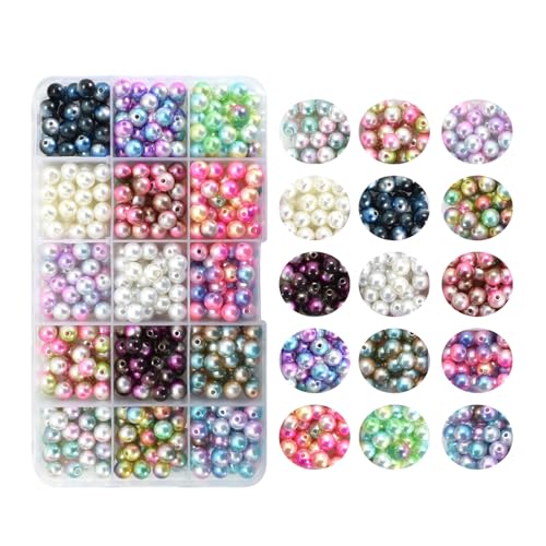 450 Stück 8mm Mehrfarbige Kunstperlen Set, Pearl Beads zum Basteln, Perlen Günstig Kaufen, Bastelperlen für DIY Armbänder, Halsketten, Kleidungsdeko & Partys - 2mm Loch von Cleminsta