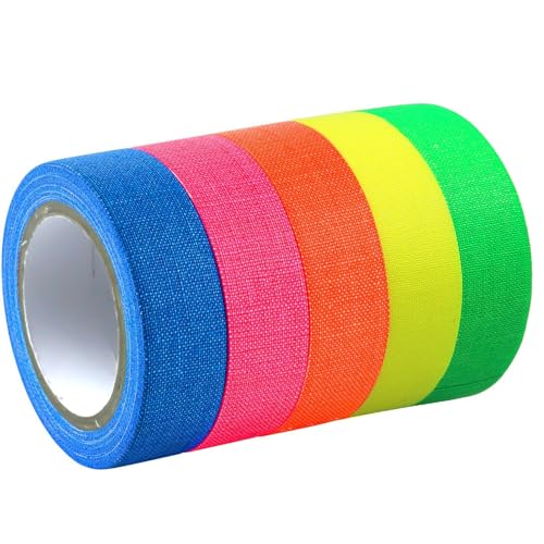 5 Rollen Fluoreszierendes Neon Klebeband, Neon Tape Klebebänder, Fluorescent Tape, UV Leuchtband Neon Tape, Schwarzlicht Bunte Gewebeband, für Halloween Handwerk Weihnachtsdeko Partydeko(5m x 1,5cm) von Cleminsta