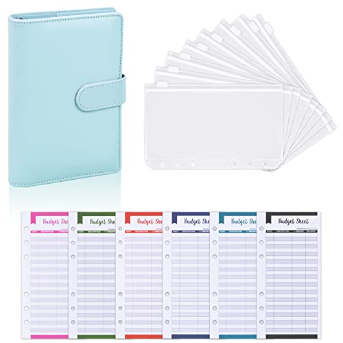 Budget Planner,Briefumschläge Binder,A6 Ringbuch Geld Organizer Leder Notizbuch, Geld Organizer, Sparen Mappe, 8 Pcs Bindertaschen, 12 Pcs Budget Blätter für Schule, Zuhause von Cleminsta