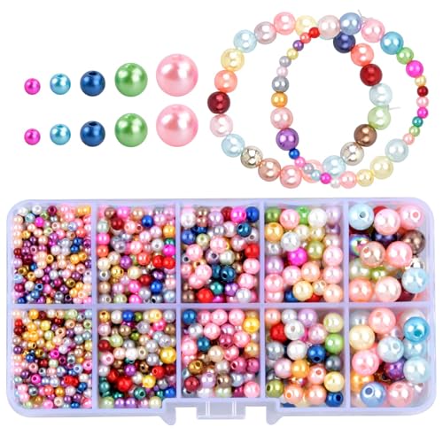 Cleminsta 1700PCS Perlen Bunte, 3/4/5/6/8mm Multicolor lose Perlen Kunstperle mit Löchern für Schmuckherstellung Handwerk, Perlen für die Herstellung von Armband Halskette Ohrringe von Cleminsta