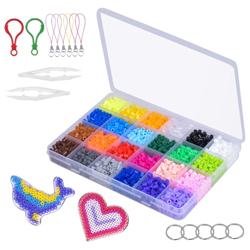 Cleminsta 4800 Stück Bügelperlen Set, DIY Perlen für Bügelperlen, Steckperlen mit Bügelperlen 5mm in Sortierbox, Perlen Set mit Platte Zubehör für DIY Geschenk, 24 Farben von Cleminsta