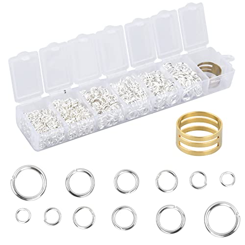 Cleminsta Biegeringe Schmuckherstellungs, 1250 Stück 4-10 mm Spaltringe Metall Kettenringe Biegeringe mit Öffner und Aufbewahrungsbox für Halsketten Ohrringe Armbänder Ringe und Reparaturen (Silber) von Cleminsta