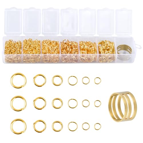 Cleminsta Biegeringe Schmuckherstellungs, 1250 Stück 4-10 mm Spaltringe Metall Kettenringe Biegeringe mit Öffner und Aufbewahrungsbox für Halsketten Ohrringe Armbänder Ringe und Reparaturen (Gold) von Cleminsta