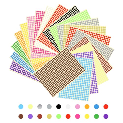 Cleminsta Klebepunkte, 20 Blatt Klebepunkte Bunte Runde Punktaufkleber, Selbstklebende Farbige Etiketten Markierungspunkte, Kleine Punkt Aufkleber für Schulen Kalender Büro Scrapbooking (6mm) von Cleminsta