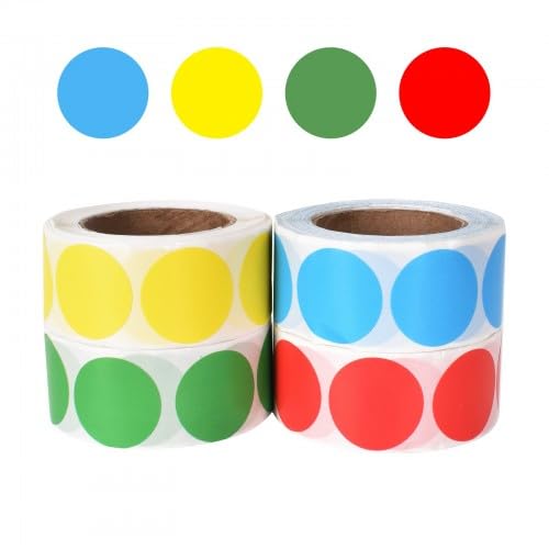 Klebepunkte Bunt Punkt Aufkleber Punkte, 2000 Stück Bunter Roll-Dots-Aufkleber, 25mm Bunte Klebepunkte auf Rolle, Farbkodierung Runde Aufkleber Klebeetiketten Rund Etiketten für DIY, Büro, Heim von Cleminsta