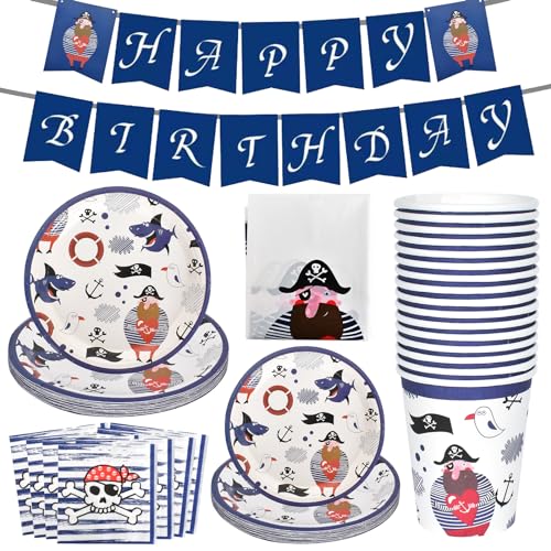 Partygeschirr Set- Deko Geburtstag für 16 Gäste mit Tischdecke, Teller, Servietten, Becher, Banner,Happy Birthday Partyzubehör & Dekoration für Geburtstagsdeko Junge Mädchen von Cleminsta