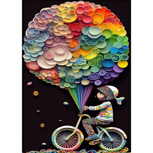 Clendo 5D Diamond Painting Erwachsene,Diamant Painting Bilder Freiheit und Freude am Radfahren,DIY Set Erwachsene Full Diamonds, Diamont Painting Crystal Art Home Wand Dekor-Freunde Geschenk 30x40cm von Clendo