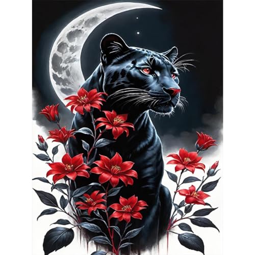 Clendo 5D Diamond Painting Erwachsene Schwarzer Panther,Diamant Painting Bilder Blumen,DIY Set Erwachsene Full Diamonds, Diamont Painting Tiere Crystal Art Home Wand Dekor-Freunde Geschenk 30x40cm von Clendo