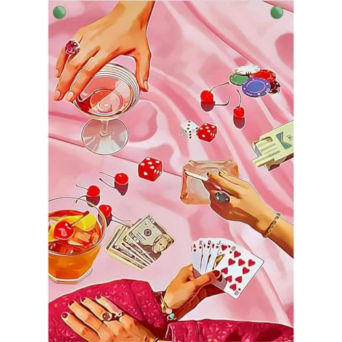 Malen Nach Zahlen Erwachsene Anfänger Retro Poker,Bastelset Erwachsene Gemälde,Kreativ Set für Erwachsene,DIY Handgemalt Ölgemälde Kit für Anfänger und Erwachsene für Geschenke 30X40cm von Clendo