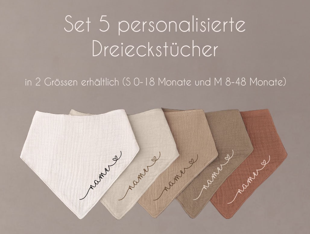 Set 5 Stück Personalisierbar Musselin Baby Und Kleinkind Halstücher Dreieckstücher Spucktücher Baumwolle Lätzchen Gaze, Geschenk von CleoNoah