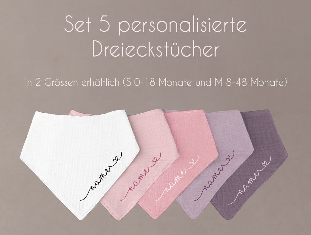 Set 5 Stück Personalisierbar Musselin Baby Und Kleinkind Halstücher Dreieckstücher Spucktücher Baumwolle Lätzchen Gaze, Geschenk von CleoNoah