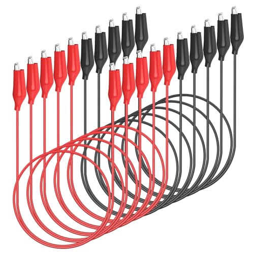Cleqee 10x Krokodilklemmen Messleitungen Set mit flexiblem Kabel, doppelendige isolierte Klemmen Überbrückungsdrähte für Stromkreis elektrische Verbindungstests (Rot & Schwarz) von Cleqee