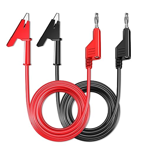 Cleqee 2x Krokodilklemmen zu Bananenstecker Kabel, Stapelbare 4 mm Bananenbuchse Messleitungen für Multimeter, Klemmen Messkabel, 1 M/3,3 ft Prüfkabel Weiche Draht rot schwarz von Cleqee