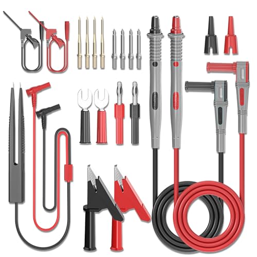 Cleqee Multimeter-Prüfkabel-Set 21 Stück Elektrische Prüfkabel mit Krokodilklemmen SMD IC Testhaken Klemmen Testpinzette Spatenstecker Bananenstecker Austauschbare Nadeln Stifte von Cleqee