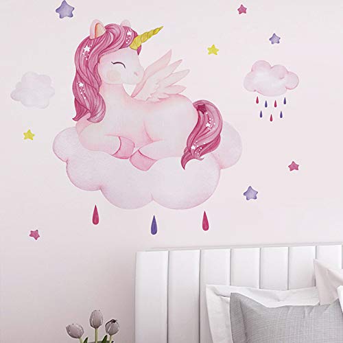 Clest F&H Cartoon Cloud Einhorn Wandaufkleber Startseite Kinderzimmer Kindergarten Wanddekoration Abnehmbare Wanddekoration DIY von Clest F&H