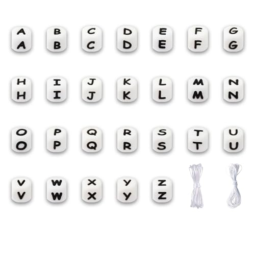 Silikon-Buchstabenperlen, 12 mm, A-Z (extra Vokale), gleichmäßige glatte präzise quadratische Buchstaben, Perlen für Armband, Stethers, Schlüsselanhänger, Halskette, Schlüsselbänder, von Clever Beads