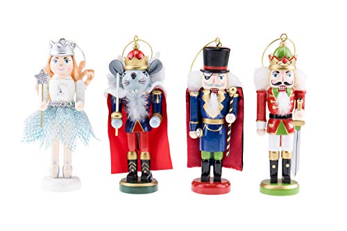 Clever Creations - Anhänger Nussknacker-Figuren nach Tschaikowski - Mäusekönig, Herr Droßelmeier, Zuckerfee und Nussknackerprinz - Festliche Weihnachtsdeko - Holz - 12,7 x 2,5 x 12,7 cm von Clever Creations