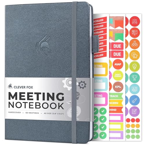 Clever Fox Meeting Notebook - Work & Business Organizer mit Notizen & Aktionspunkten - Notizblock für Projektmanagement & Meetings, A5 (Silber Schwarz) von Clever Fox