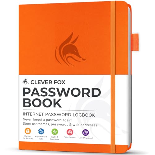 Clever Fox Passwortbuch mit Registerkarten - Adress- und Passwort-Organisationsbuch mit alphabetischen Registerkarten - Kleines Passwortbuch für Computer- und Website-Logins, Orange von Clever Fox