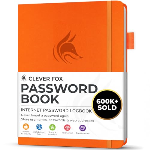 Clever Fox Passwortbuch mit Registerkarten - Adress- und Passwort-Organisationsbuch mit alphabetischen Registerkarten - Kleines Passwortbuch für Computer- und Website-Logins, Orange von Clever Fox