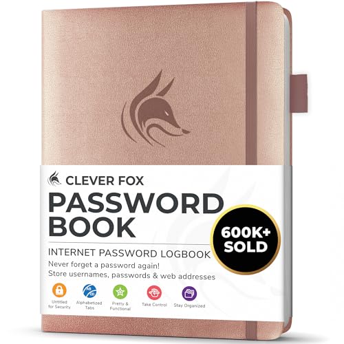 Clever Fox Passwortbuch mit Registerkarten - Adress- und Passwort-Organisationsbuch mit alphabetischen Registerkarten - Kleines Passwortbuch für Computer- und Website-Logins, Roségold von Clever Fox