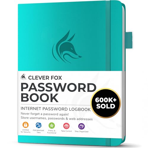 Clever Fox Passwortbuch mit Registerkarten - Adress- und Passwort-Organisationsbuch mit alphabetischen Registerkarten - Kleines Passwortbuch für Computer- und Website-Logins, Türkis von Clever Fox