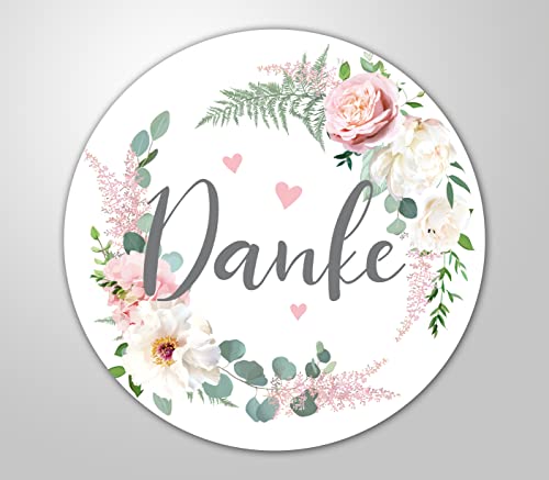 48x hochwertige Etiketten "Danke" rund hohe Klebekraft 4cm Aufkleber floral von Clever-Kauf-24