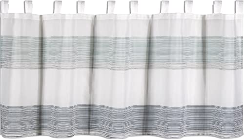 Clever-Kauf-24 Scheibengardine 4063-04 grau/blau Petrol | Kurzgardine HxB 50x140cm ideal für Kleinfenster | Bistrogardine mit Schlaufen | aus recyceltem Material | von Clever-Kauf-24