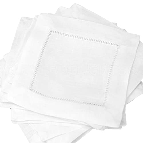 CleverDelights 12 CleverDelights White Pure Linen Hemstitch Cocktail Napkins - 6 x 6 Ladder Hemstitch Beverage Napkins - 100% Linen 15,2 cm Coaster by CleverDelights von CleverDelights