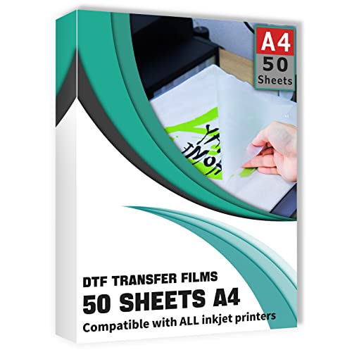 Clieve DTF Transferfolie, 50 Blatt DTF Transferfolie Papier A4 (21,6 x 29,8 cm) für Epson Tintenstrahldrucker DTG Drucker Direktdruck auf T-Shirts Textil von Cliseve