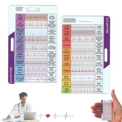 ECG/EKG Rhythm Pocket Card, Double Sided Design EKG Rhythm Interpretation Badge Card ECG Rate Pocket Cards EKG Calipers for Nurses, EKG Techs & Students von Clisole