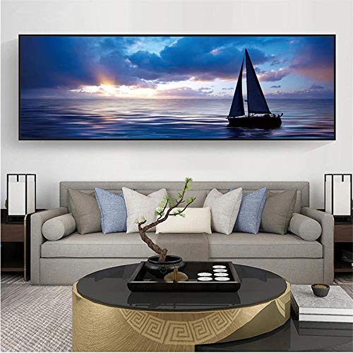 DIY 5D Diamond Painting kits Square Vollbohrer Segelboot in der Abenddämmerung Diamant Painting Bilder set Stickerei Kreuzstich Mosaik Gemälde Kunsthandwerk Canvas Wall Arts Decor(40x120cm,16x48in) von Clldy