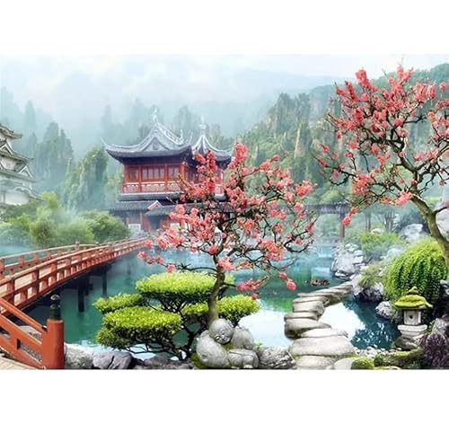 Diamond Painting Chinesische Landschaft, DIY 5D voller Square Diamant Painting Bilder Mosaikherstellung Cross Stickerei Malerei Kits Erwachsene Kinder für Geschenk Zuhause Wanddekoration 25x30cm A23 von Clldy