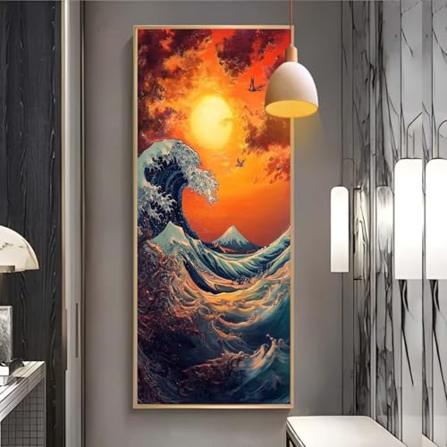 Diamond Painting erwachsene groß xxl 100x200 cm，5D Diamant Painting Bilder Sonnenuntergang Wellen DIY Diamond Painting zubehör set，Full Round Diamant Kunst Malerei Stickerei Set Home Wand Dekor F43 von Clldy