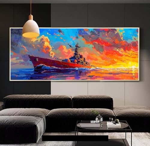 Diamond Painting erwachsene groß xxl 100x260 cm，5D Diamant Painting Bilder Sonnenuntergang Boot DIY Diamond Painting zubehör set，Full Round Diamant Kunst Malerei Stickerei Set Home Wand Dekor E99 von Clldy